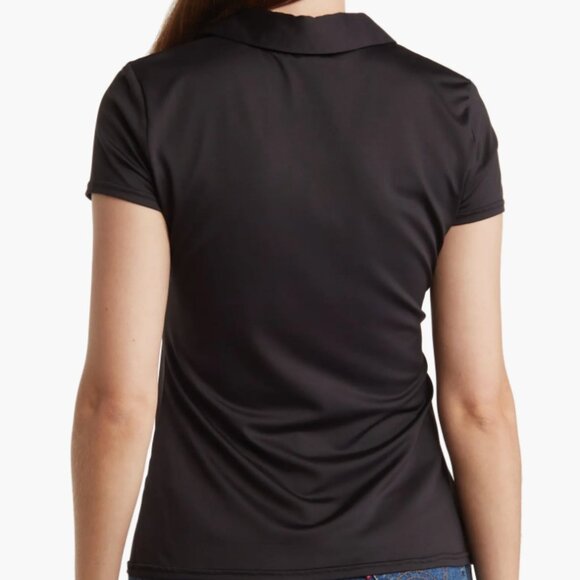 BY DESIGN Elly Cap Sleeve Ruched Polo XL BLACK - Picture 2 of 3